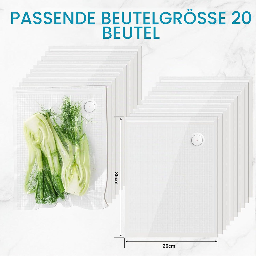 Vakuumierbeutel 20 Beutel 26 * 35cm, Vakuumbeutel für Lebensmittel, Sous Vide Gefrierbeutel, Einschw