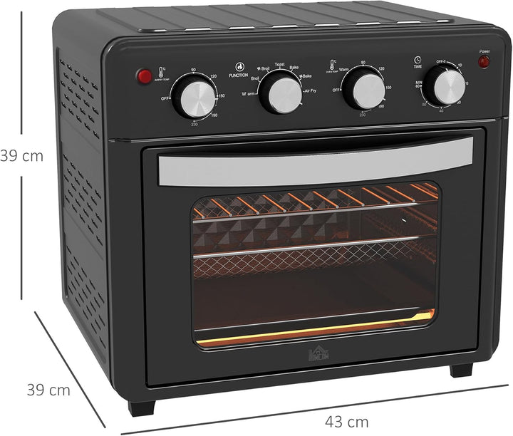 HOMCOM Mini Backofen mit Umluft 30 L 1600W 90-230℃ 60 Min. Timer inkl. Krümelblech, Warmhalteplatten