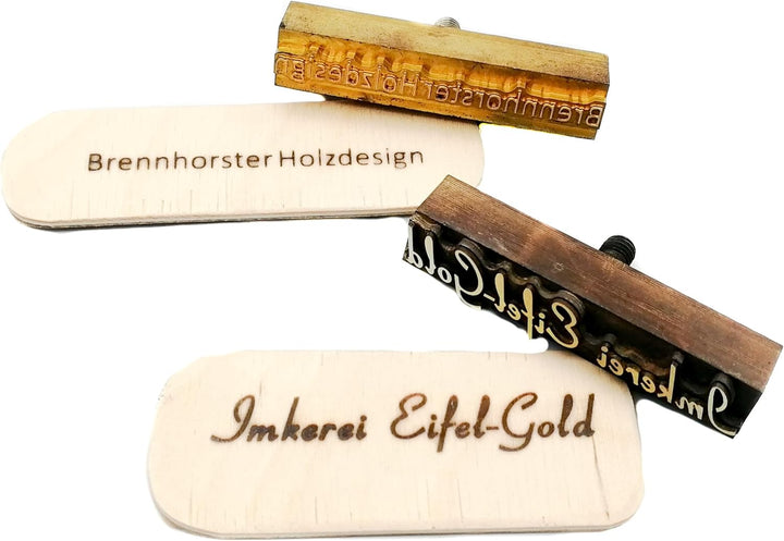 extern beheizter Brandstempel mit deinem Schriftzug für Holz, Leder, Pappe - personalisiertes Schrif