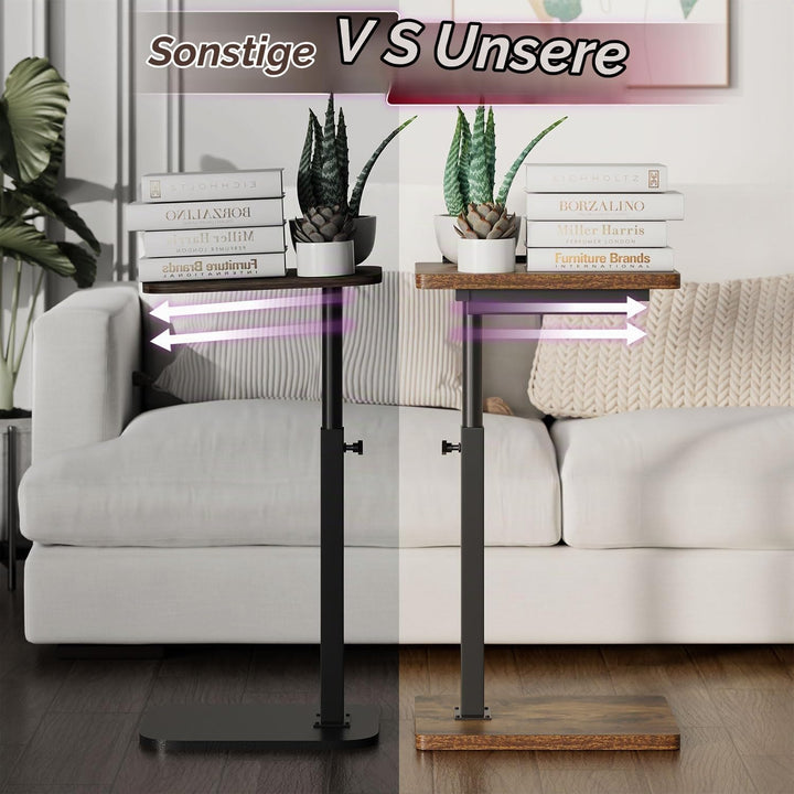 IBUYKE Beistelltisch C Form, 360° Rotierbarer/Höhenverstellbar/Flip Sofatisch, Couchtisch für schmal