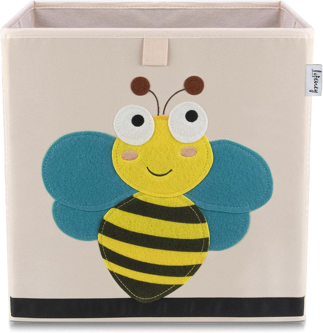 LIFENEY Aufbewahrungsbox im 3er Set Hund, Biene und Schwein I Dreierpack Spielzeugbox mit Tiermotiv