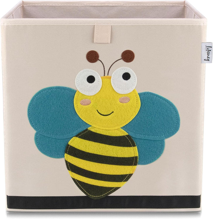 LIFENEY Aufbewahrungsbox im 3er Set Hund, Biene und Schwein I Dreierpack Spielzeugbox mit Tiermotiv
