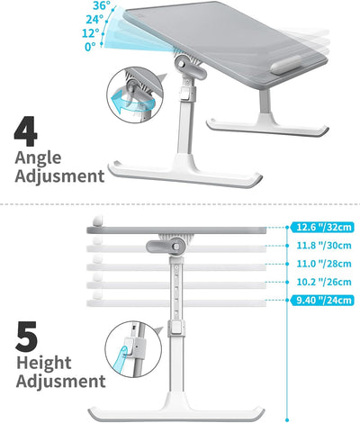 Laptop Tisch, SAIJI Bett Tisch, Dicker stabil Füsse, Höhenverstellbar und Winkelverstellbar, genügen