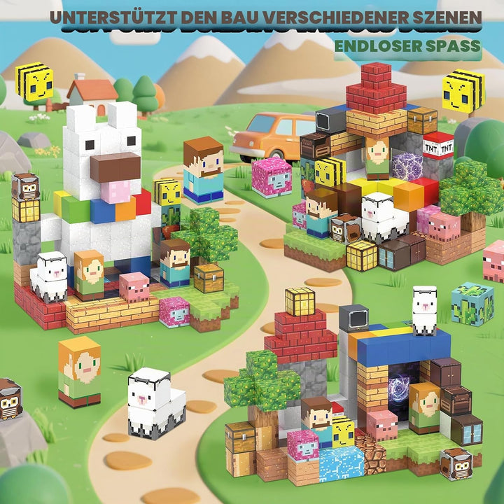 Magnetische Bausteine 120 Teile Magnetblöcke Lama Haus Bauwelt Spielzeug Kinder ab 3 Jahre, Montesso