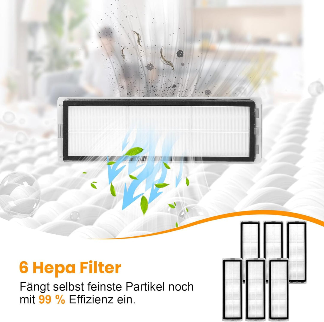 27 Stück Zubehör-Set für Xiaomi X20+ / X10 Plus Saugroboter | 2 Hauptbürsten + 6 Staubbeutel + 6 Fil