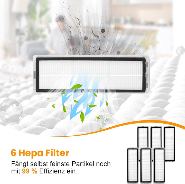 27 Stück Zubehör-Set für Xiaomi X20+ / X10 Plus Saugroboter | 2 Hauptbürsten + 6 Staubbeutel + 6 Fil