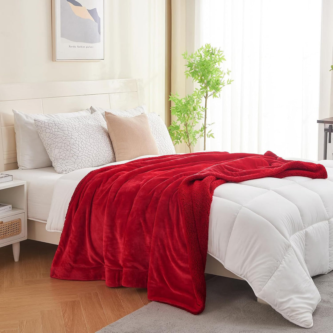 SOCHOW Sherpa Decke Klassisch Rot zweiseitige Wohndecken Kuscheldecken, extra Dicke warm Sofadecke/C