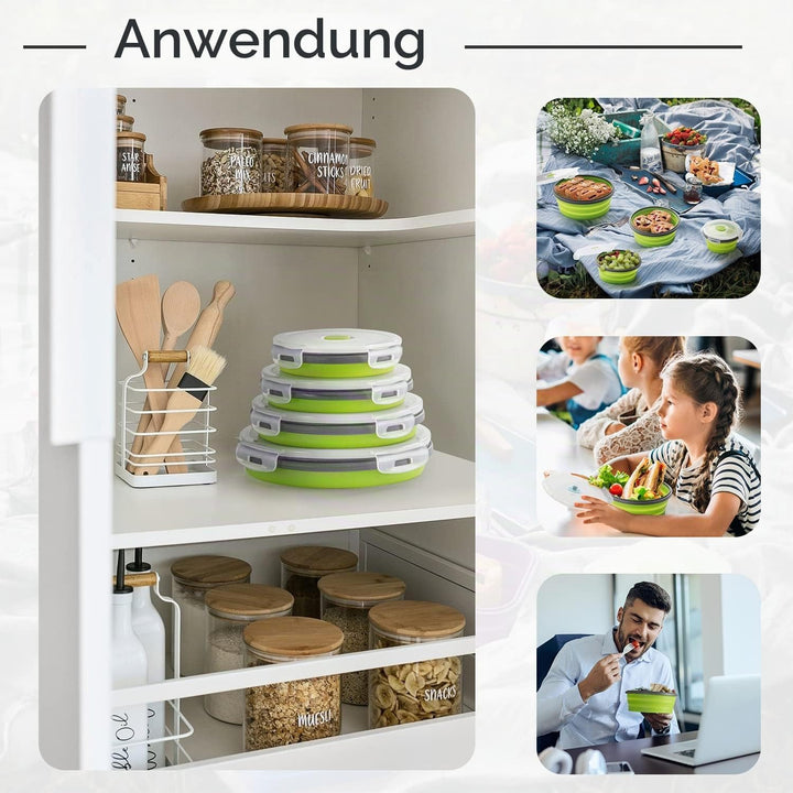 Faltbare Brotdose aus Silikon 4PCS Runde, platzsparende Frischhaltebox luftdicht &amp; wasserdicht, geni