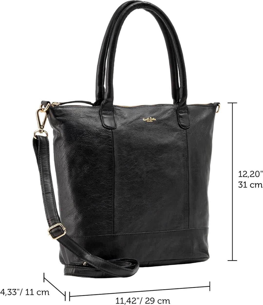 Gusti Shopper Leder - Mia Handtasche Damen Arbeitstasche Schwarz, Schwarz