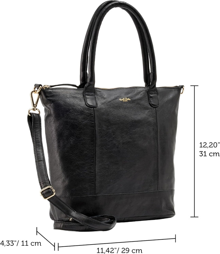 Gusti Shopper Leder - Mia Handtasche Damen Arbeitstasche Schwarz, Schwarz