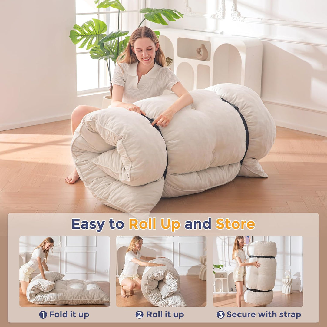 MAXYOYO Futon Matratze, Chenille-Stoff, 15cm Dick Bodenmatratze Verwendbar als Schlafsofa, Geknöpft