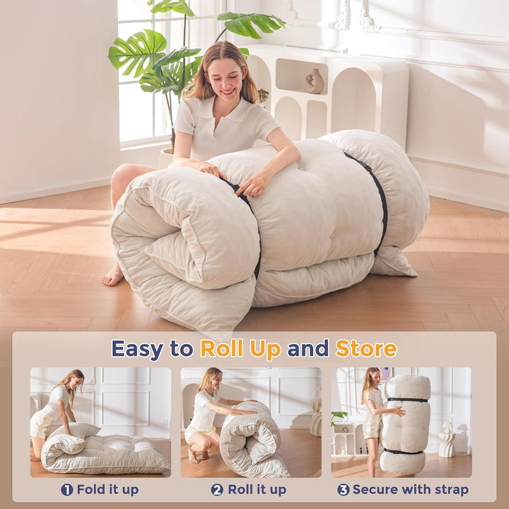 MAXYOYO Futon Matratze, Chenille-Stoff, 15cm Dick Bodenmatratze Verwendbar als Schlafsofa, Geknöpft