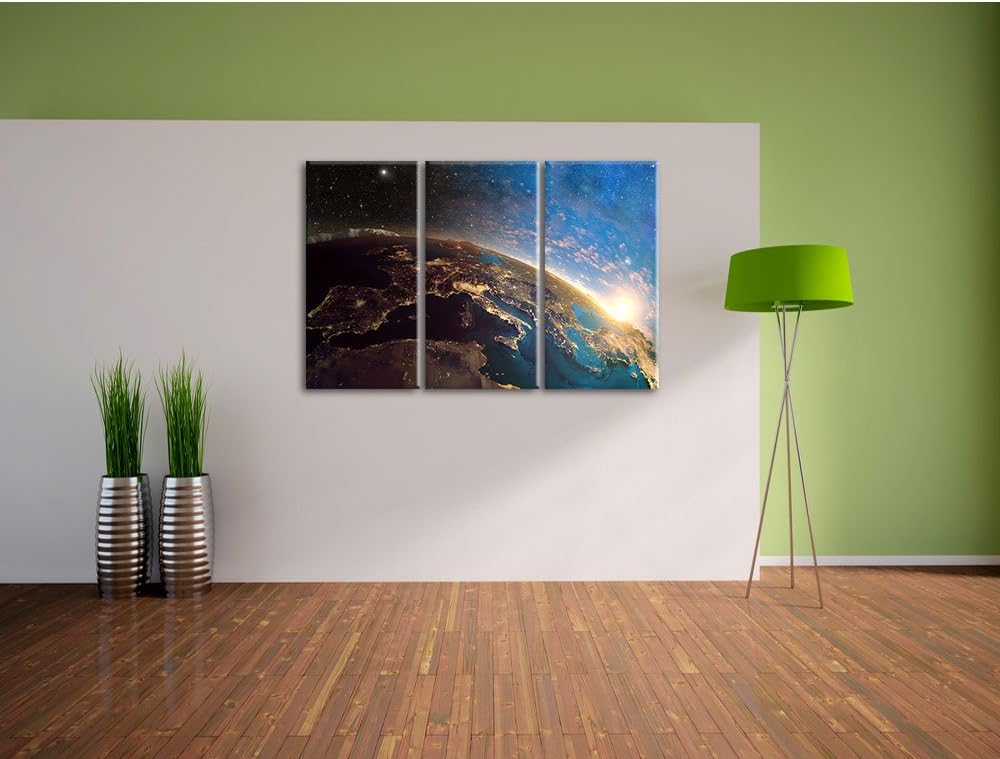 Pixxprint Erde im Weltall als Leinwandbild - Grösse: 3-Teilig (120x80cm) - Wandbild - Kunstdruck - f