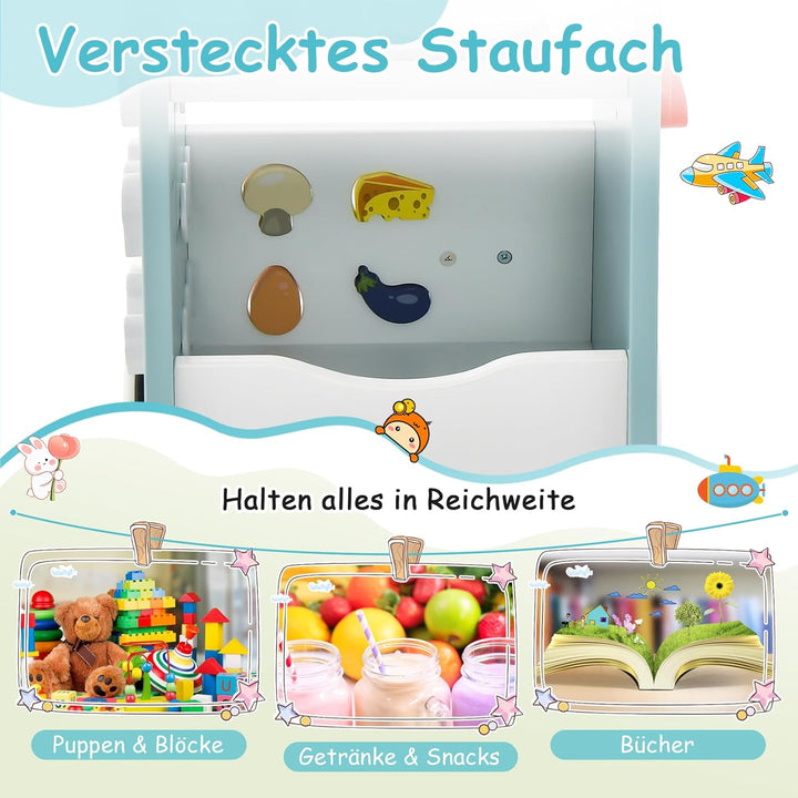 DREAMADE Lauflernwagen Holz, 6-in-1 hölzerne Lauflernhilfe, Baby Walker mit Blöcken & 9 Teilen Zubeh