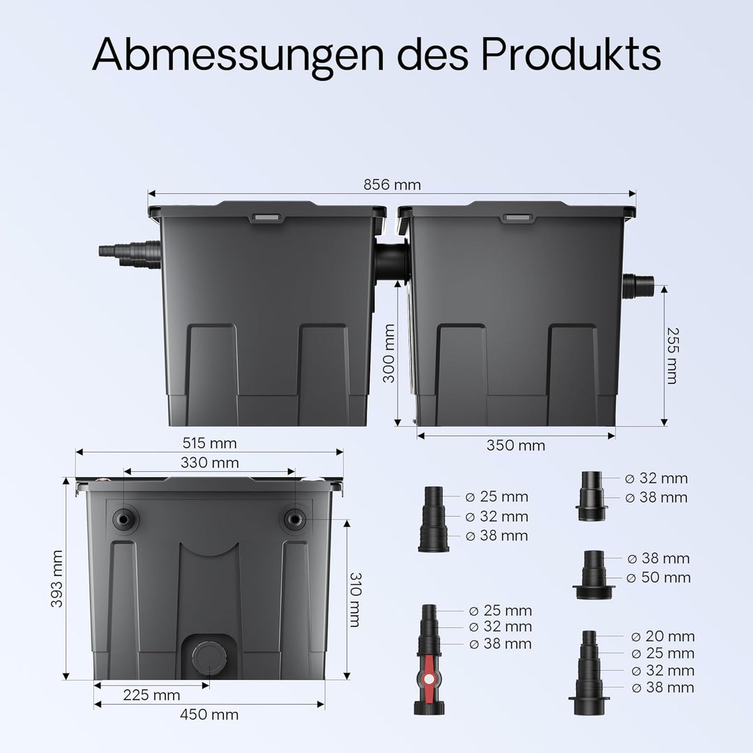 Wiltec Komplettset: CBF-350B Teichfilter bis 60000 L Teichfilteranlage, NEO10000 Teichpumpe 10000l/h