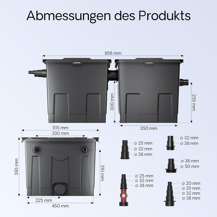 Wiltec Komplettset: CBF-350B Teichfilter bis 60000 L Teichfilteranlage, NEO10000 Teichpumpe 10000l/h
