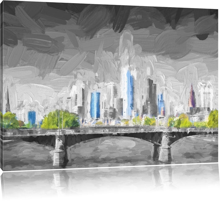 herrliche Skyline von Frankfurt am Main Format: 100x70 auf Leinwand, XXL riesige Bilder fertig gerah