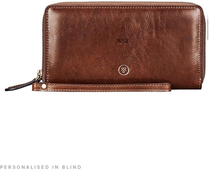 Maxwell Scott Italienische Damen Luxus Leder Clutch Meleto in Cognac Braun, Cognac Braun
