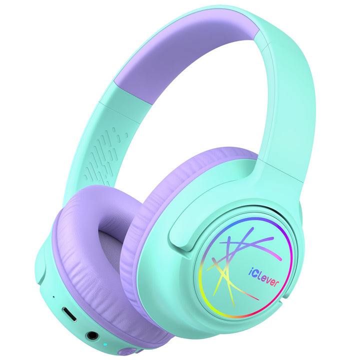 iClever Bluetooth Kopfhörer Kinder mit LED-Leuchten, 74/85dBA Lautstärkebegrenzung, 43 Stunden Spiel