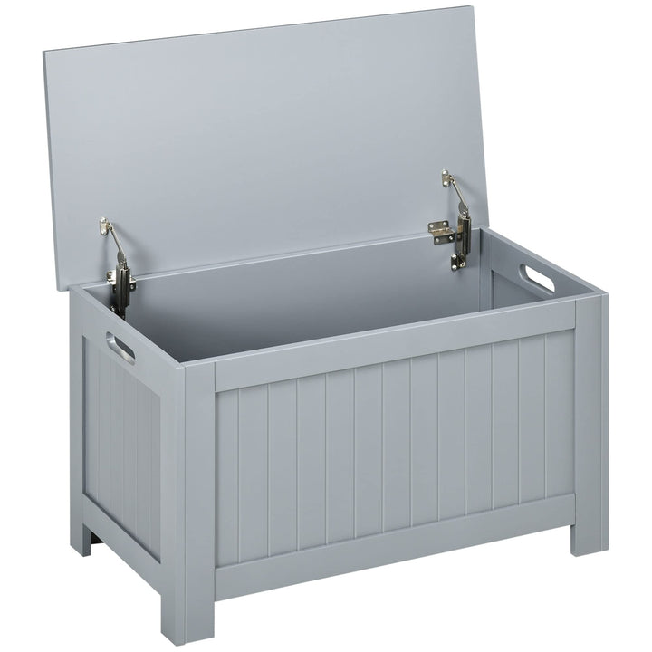 HOMCOM Truhe, Aufbewahrungsbox, Auflagenbox mit Griff, Gerätetruhe mit Deckel, Holzwerkstoff, Grau,