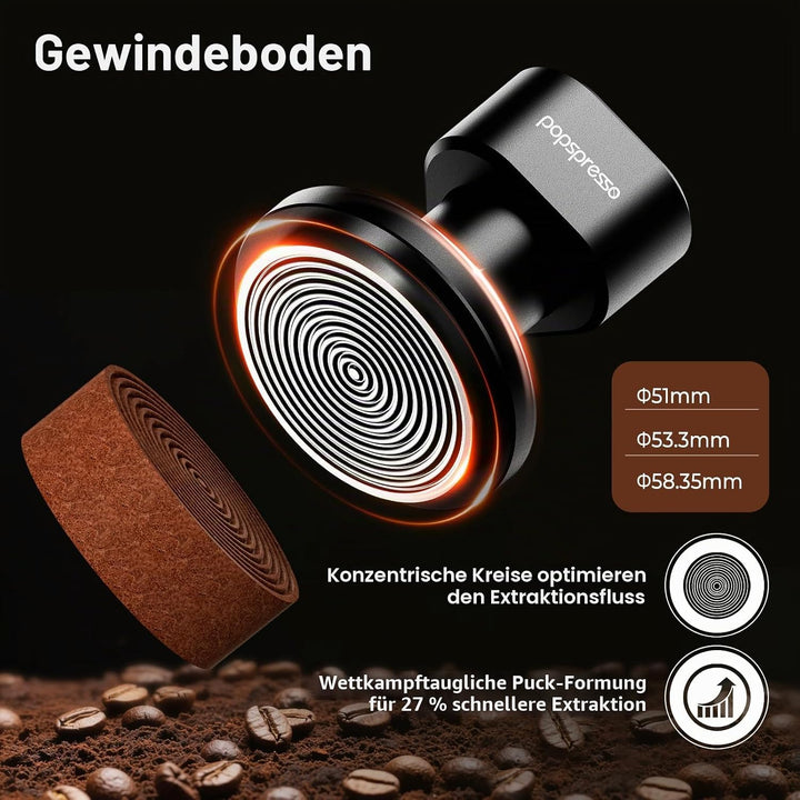 58,35 mm Espresso-Tamper, stossfestes Design mit akustischer Rückmeldung, 3-fach gefederter Kaffee-T