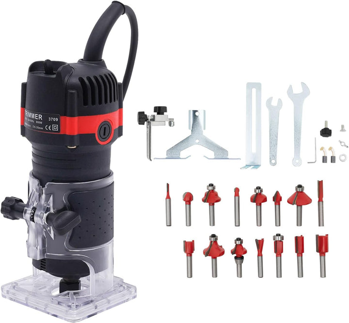 Holzfräse Oberfräse, 800 W Kantenfräse, 30000r/min Elektrik Kantenfräse 6,35mm Durchmesser,Kompakte