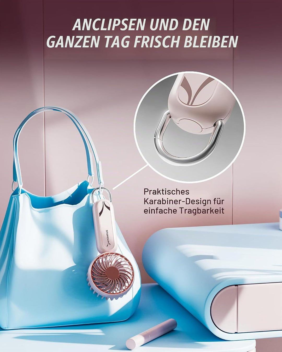 SABRENT Mini Ventilator Tragbar, Leiser USB-C Handventilator | 3 Geschwindigkeiten, bis 8h Laufzeit,