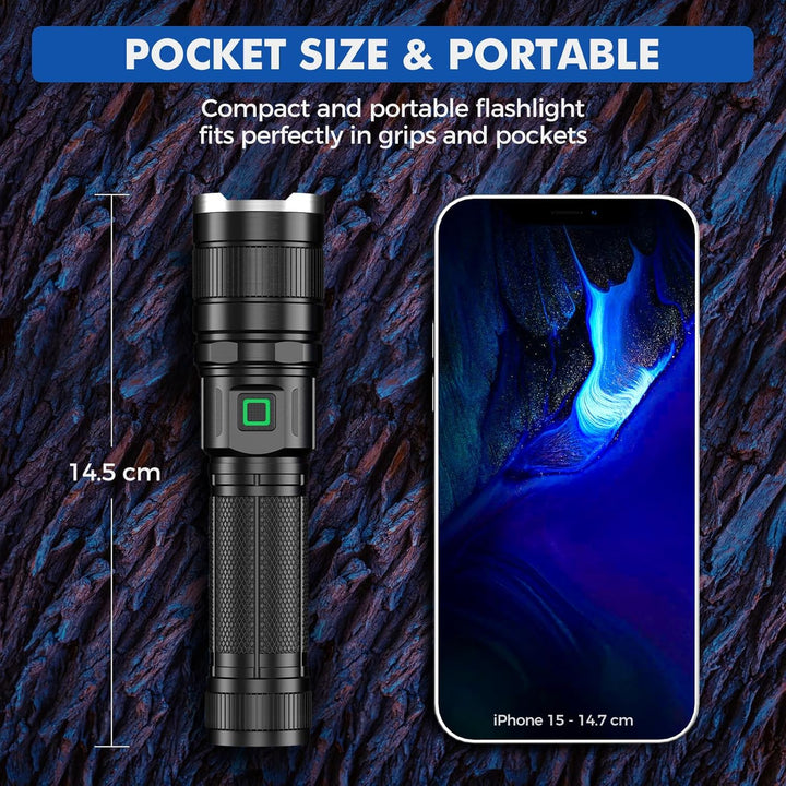 GEARLITE Taschenlampe LED Aufladbar 2 Stück, 10000 Lumen LED Taschenlampe Extrem Hell mit 3 Modi, IP