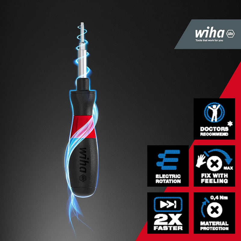 Wiha E-Schraubendreher Set speedE 5-tlg. mit Bit I Industrial TORX I max. 0,4 Nm I Batterie und USB-