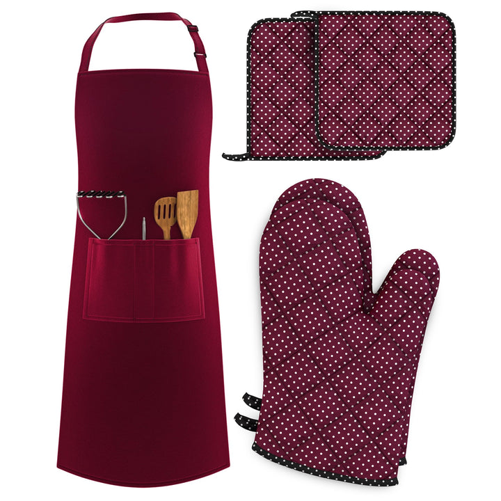 LEFUNDA® Kochschürze Wasserdicht Schürze mit 3 Taschen Verstellbare Grillschürze mit langen Bändern