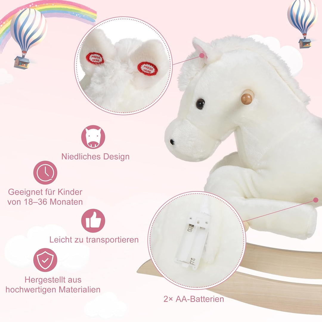 WOLTU Schaukelpferd Baby Schaukeltier Schaukelsitz Plüsch Schaukelspielzeug mit Gurt,PP-Baumwolle, W