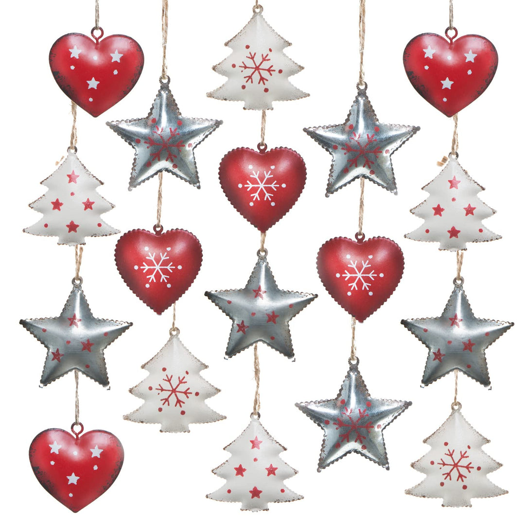 Logbuch-Verlag 18 Weihnachten Anhänger für den Baum Blech Metall rot weiss Silber 5 cm Blechanhänger