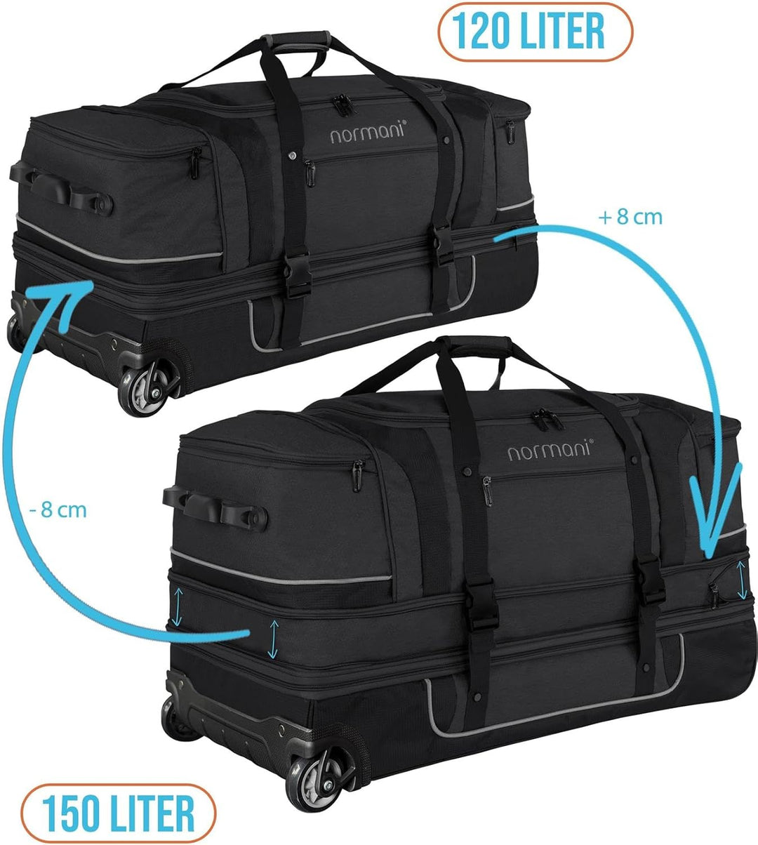 Reisetasche 2-Rad Trolley Weichgepäck Reisetasche mit Rollen und 6 Fächern - erweiterbarer Reisetrol
