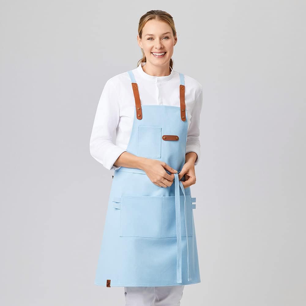 EXNER Grill- & Latzschürze aus 100% Baumwolle – Robuste Canvas-Schürze mit Taschen & Kreuzbindung –