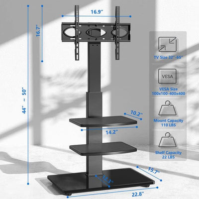 RFIVER TV Bodenständer TV Ständer TV Standfuss mit 3 Ablagen für 32-70 Zoll Flach Curved TV Fernsehs