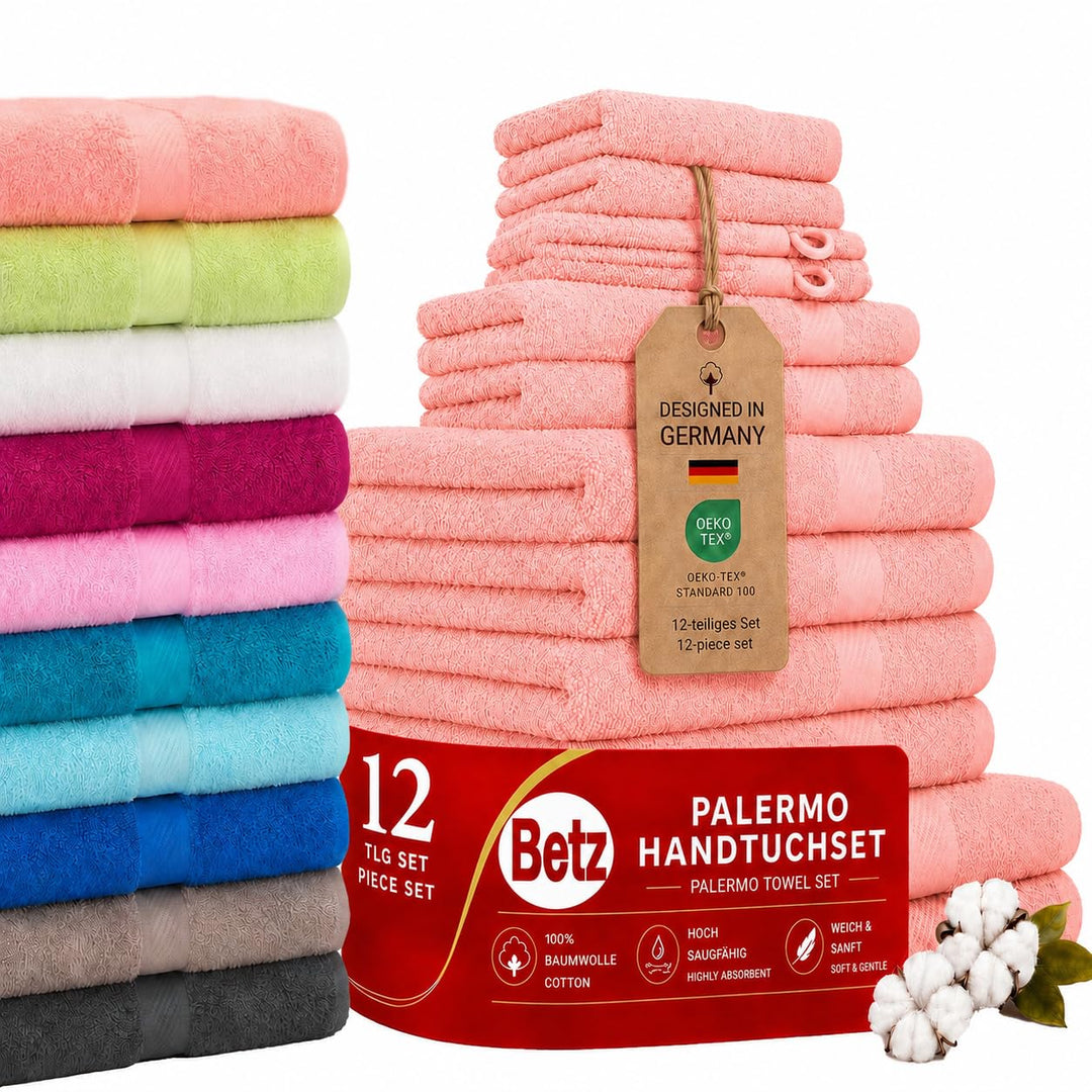 Betz 12-TLG. Handtuch-Set Palermo 100% Baumwolle 2 Liegetücher 4 Handtücher 2 Gästetücher 2 Seiftüch