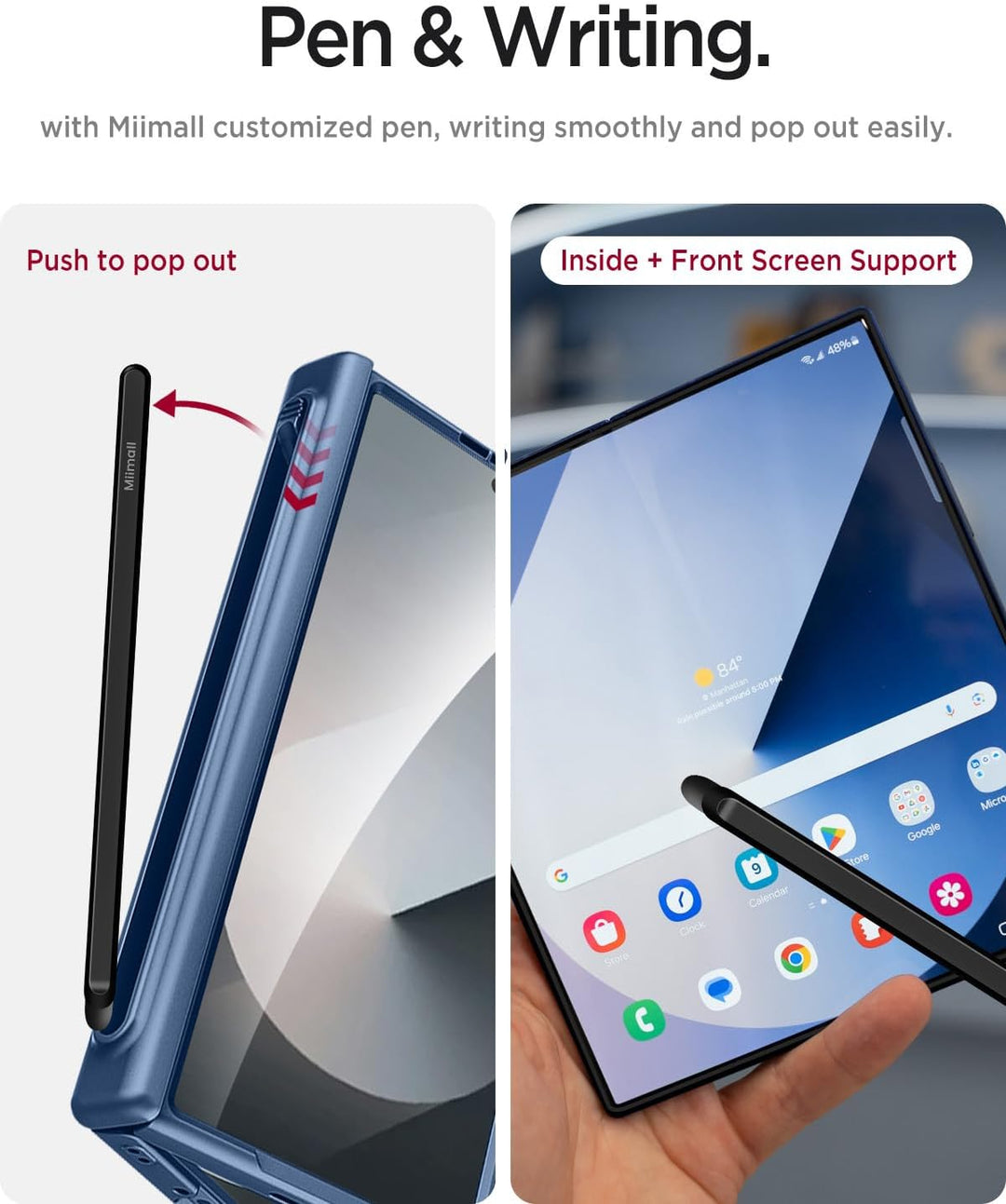 Miimall Magnet Handyhülle für Samsung Galaxy Z Fold 6 Hülle Dünn mit S Pen Halter+SPen, [Scharnier S