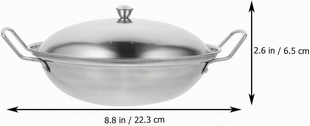 1 Set Mini Edelstahl Wok Pfanne Mit Griff Deckel, Suppentöpfe Küchenkochgeschirr Für Gasinduktion Od