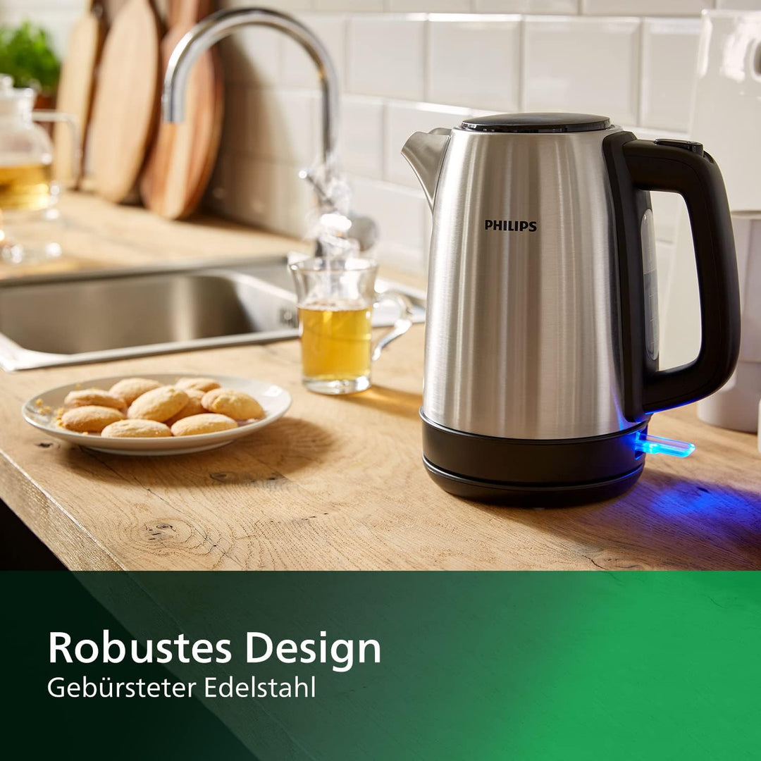 Philips Wasserkocher – 1.7 L Fassungsvermögen mit Kontrollanzeige, Edelstahl, Pirouettenbasis