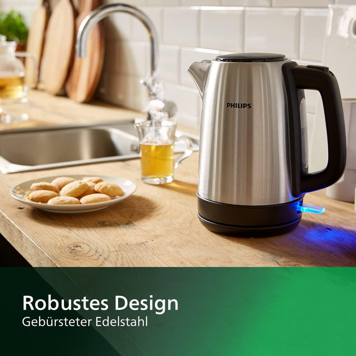 Philips Wasserkocher – 1.7 L Fassungsvermögen mit Kontrollanzeige, Edelstahl, Pirouettenbasis