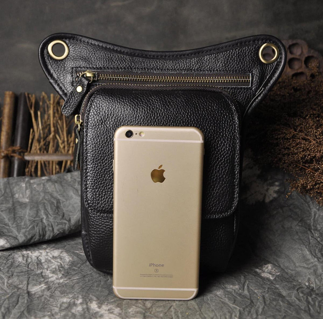 Le'aokuu Herren Echtes Leder Tasche Beinbeutel Beintasche Aussenbeintasche Hüfttasche Drop Leg Thigh