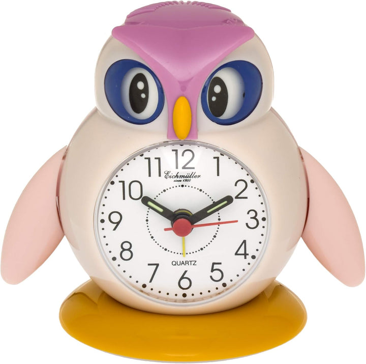Eichmüller Kinderwecker Eule rosa Analogwecker mit Alarm Snooze und Licht mit Conni Buch Uhrzeit Ler