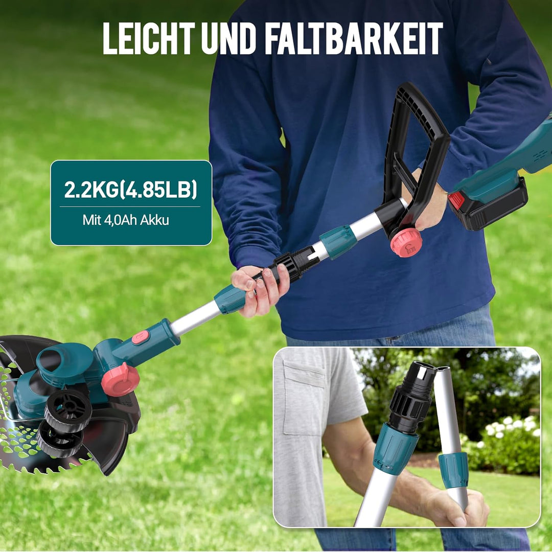 Akku Rasentrimmer mit Akku und Ladegerät, 21V Rasentrimmer für Makita Akku, Freischneider Akku - Ink