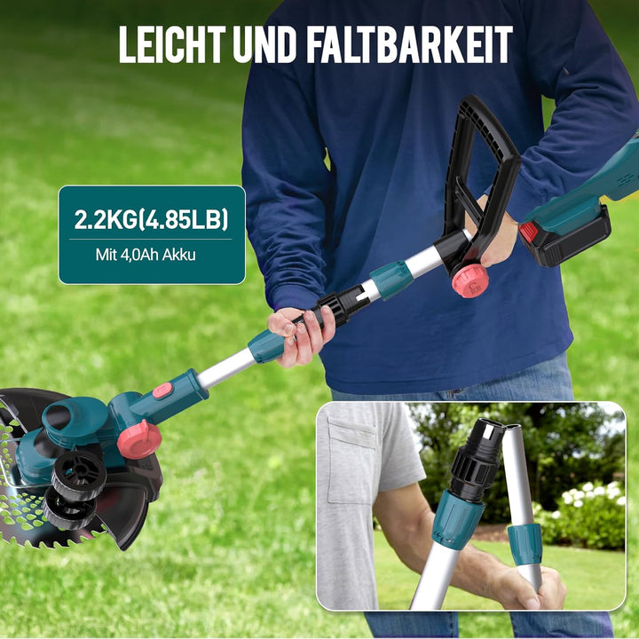 Akku Rasentrimmer mit Akku und Ladegerät, 21V Rasentrimmer für Makita Akku, Freischneider Akku - Ink