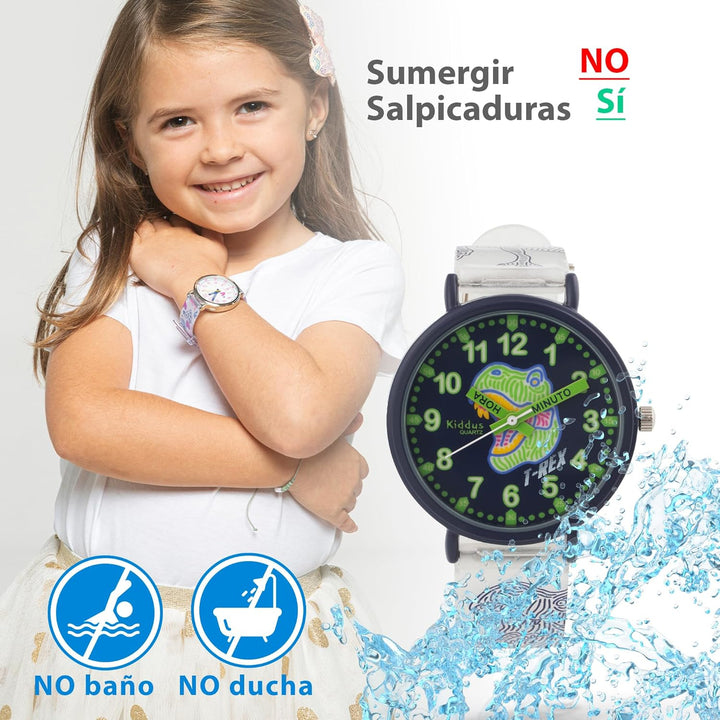 Kiddus Lern Armbanduhr für Kinder, Jungen und Mädchen. Analoge Armbanduhr mit Zeitlernübungen, japan