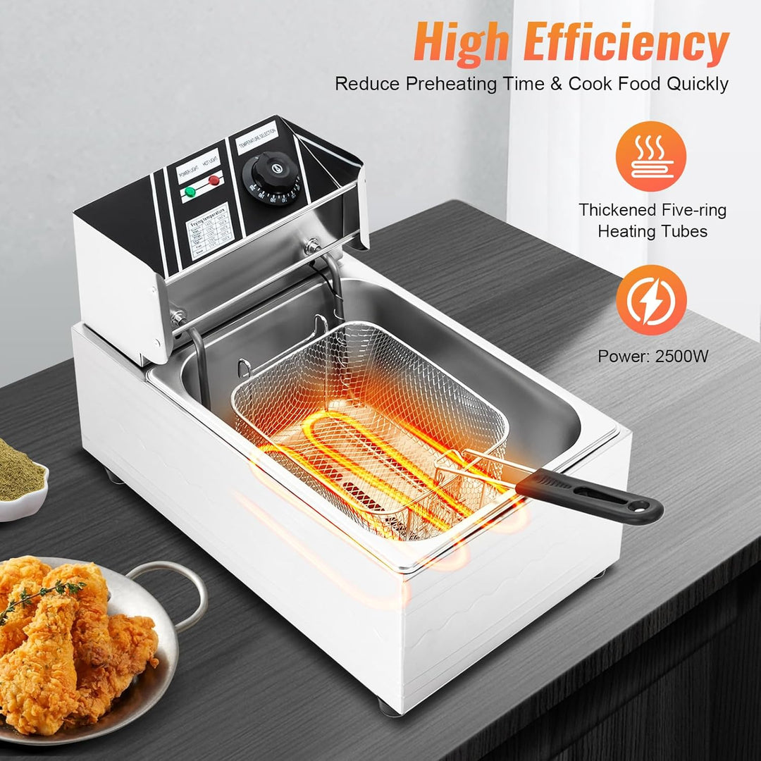 Fritteuse 6L 2500W Elektrische Edelstahl Öl Friteuse Küche Kaltzonen Fritöse mit Temperaturkontrolle