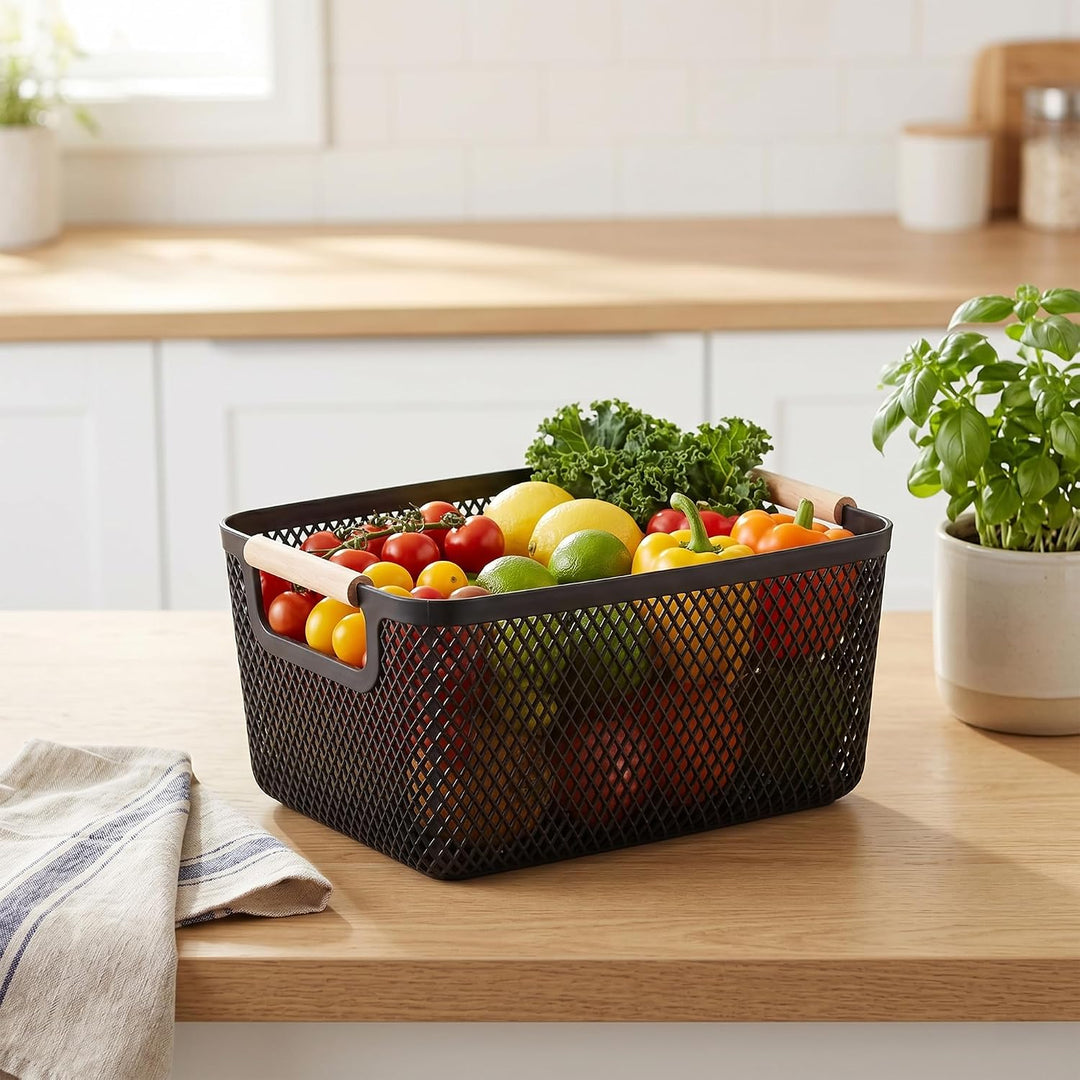 6 Stück Aufbewahrungskorb Set, 26,5 x 18,4 x 12cm und 30,5 x 20,4 x 14,2cm Schwarz Boxen Aufbewahrun
