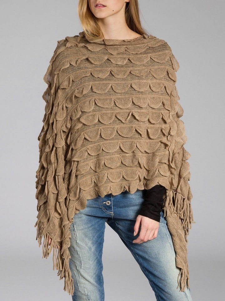 Caspar PON007 Damen Fransen Poncho Einheitsgrösse schlamm, Einheitsgrösse schlamm