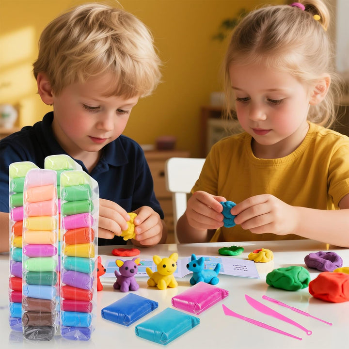 98 Beutel Knete, 48 Farbe Modelliermasse Lufttrocknend, Lufttrockener Knete für Kinder, Modelliermas