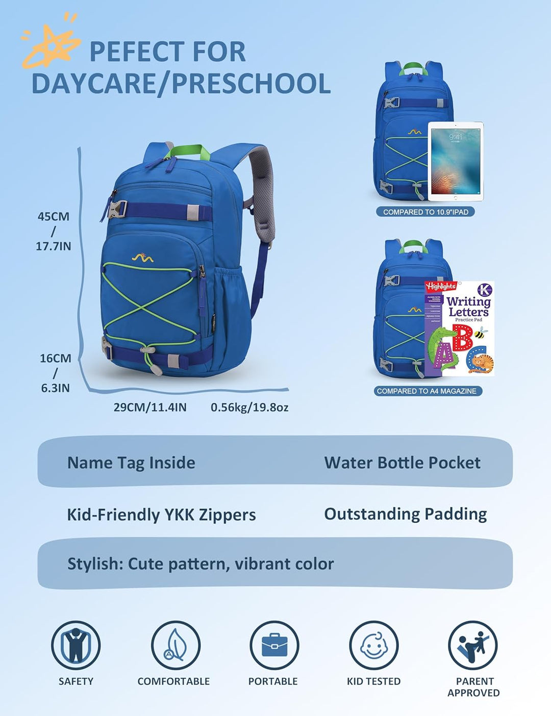 Mountaintop 18L Kinderrucksack Mädchen Jungen für Schule Wandern | Schulrucksack Schultasche mit Bru